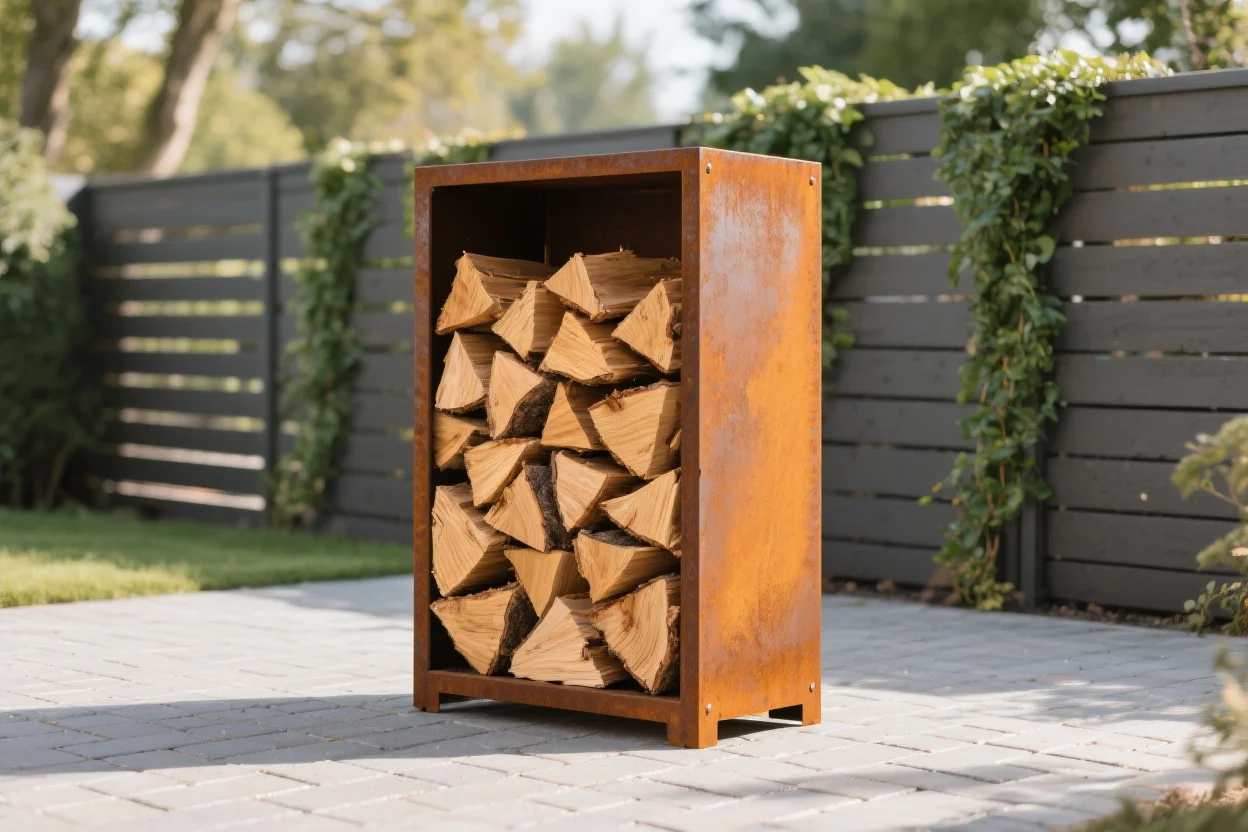 Houtopslag klein cortenstaal