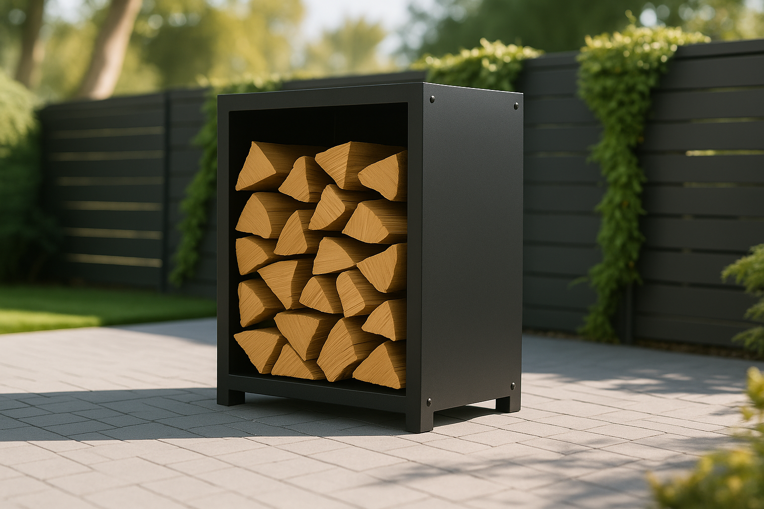 Houtopslag klein zwart gepoedercoat
