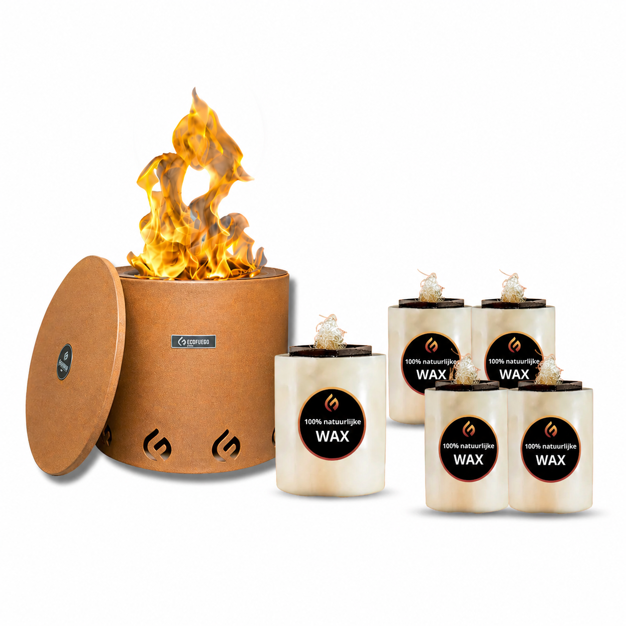 EcoFuego el fuego corten vuurkorf met 4 navulkaarsen