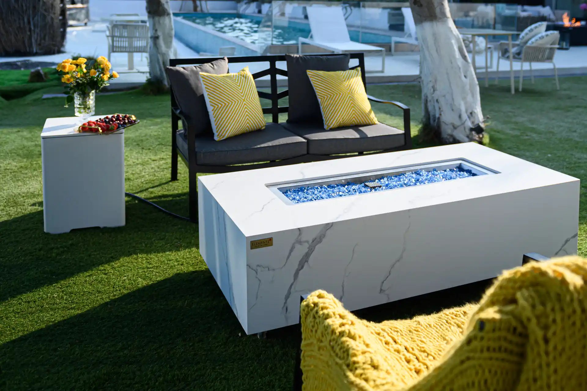 Elementi carrara porselein vuurtafel gas