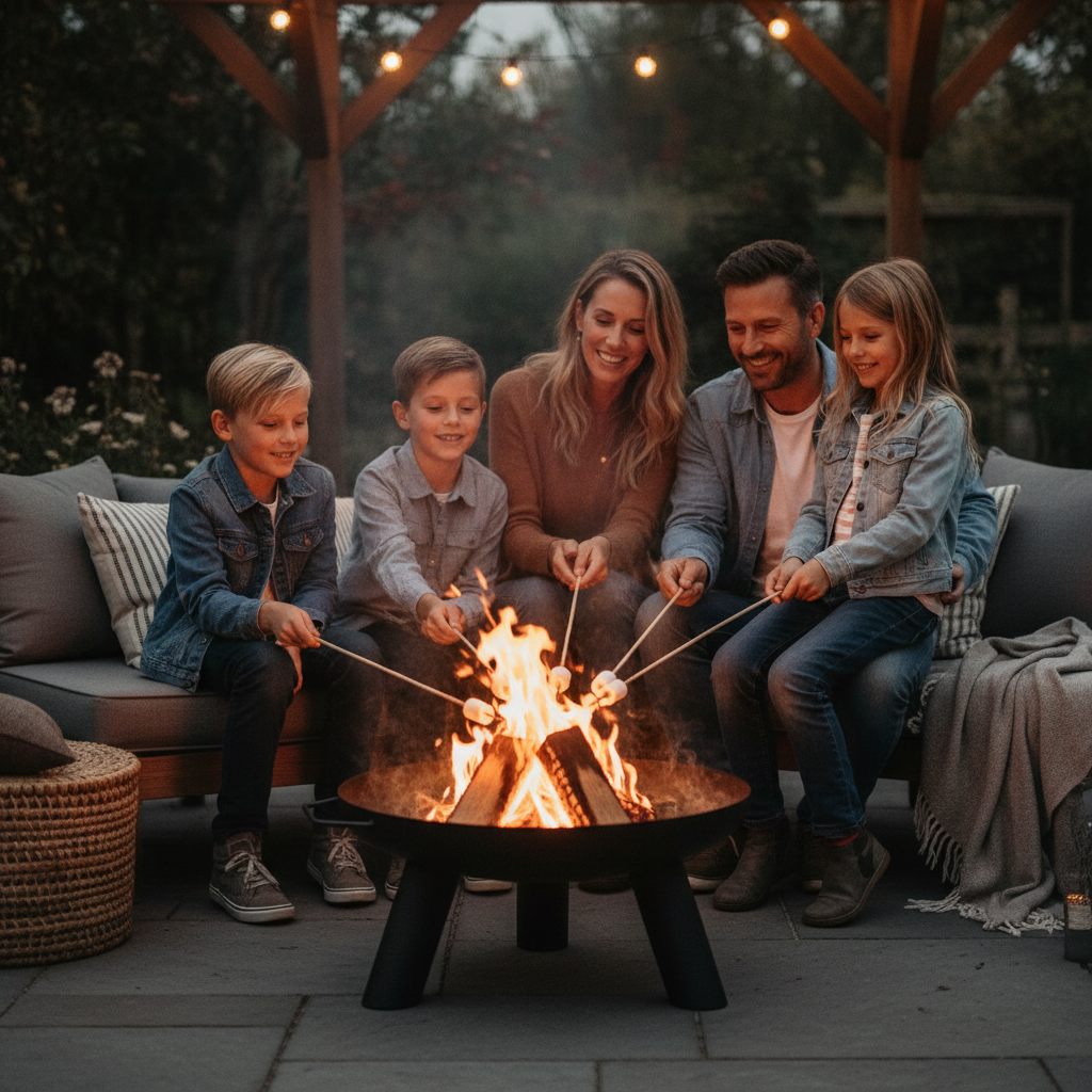 Gezin bij vuurschaal - 3 poten