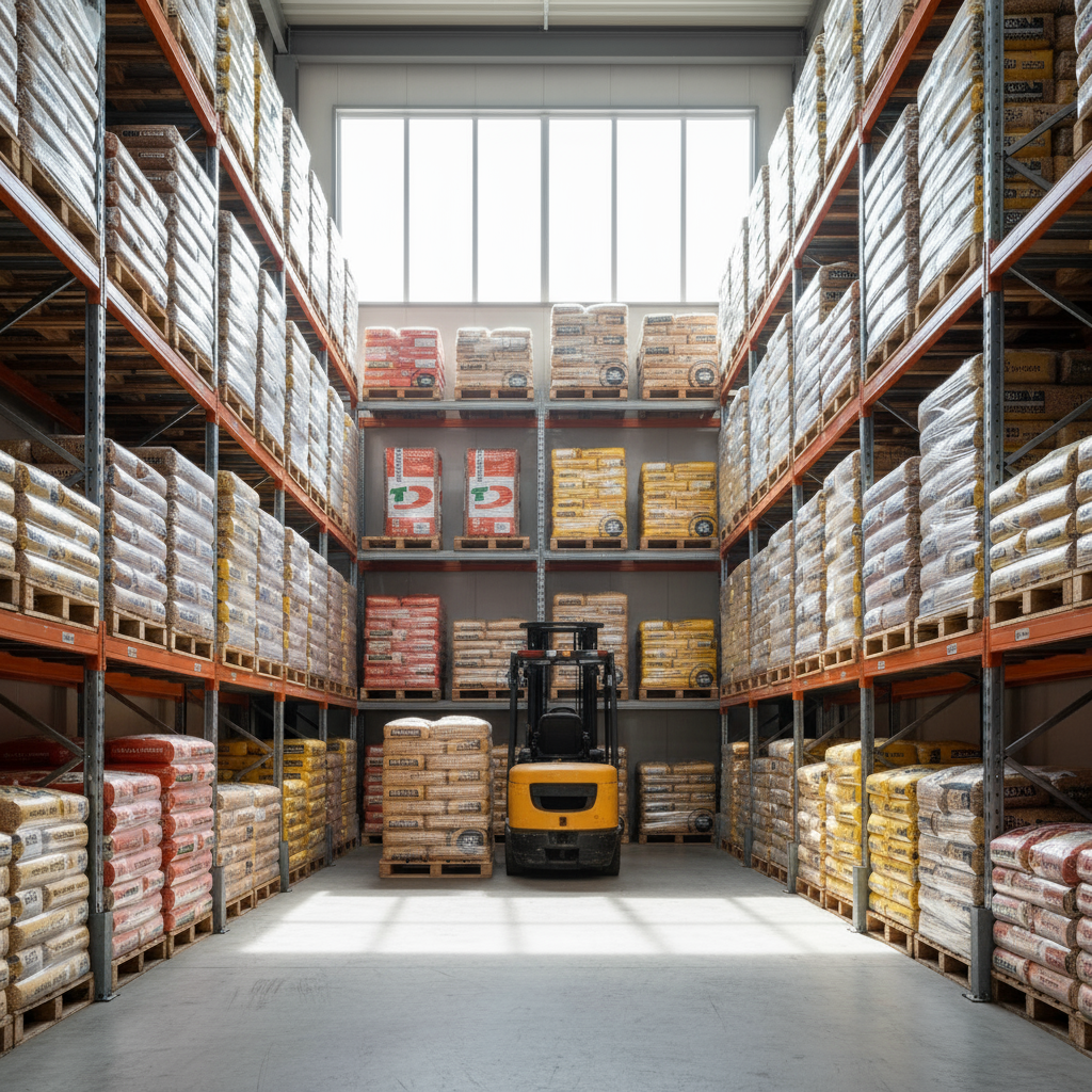 Moderne loods met stellingen en heftruck