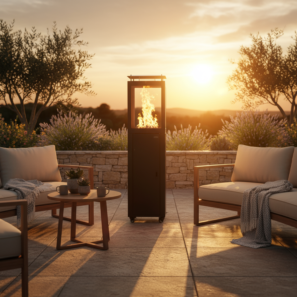 Warme pellet terrasverwarmer sfeer