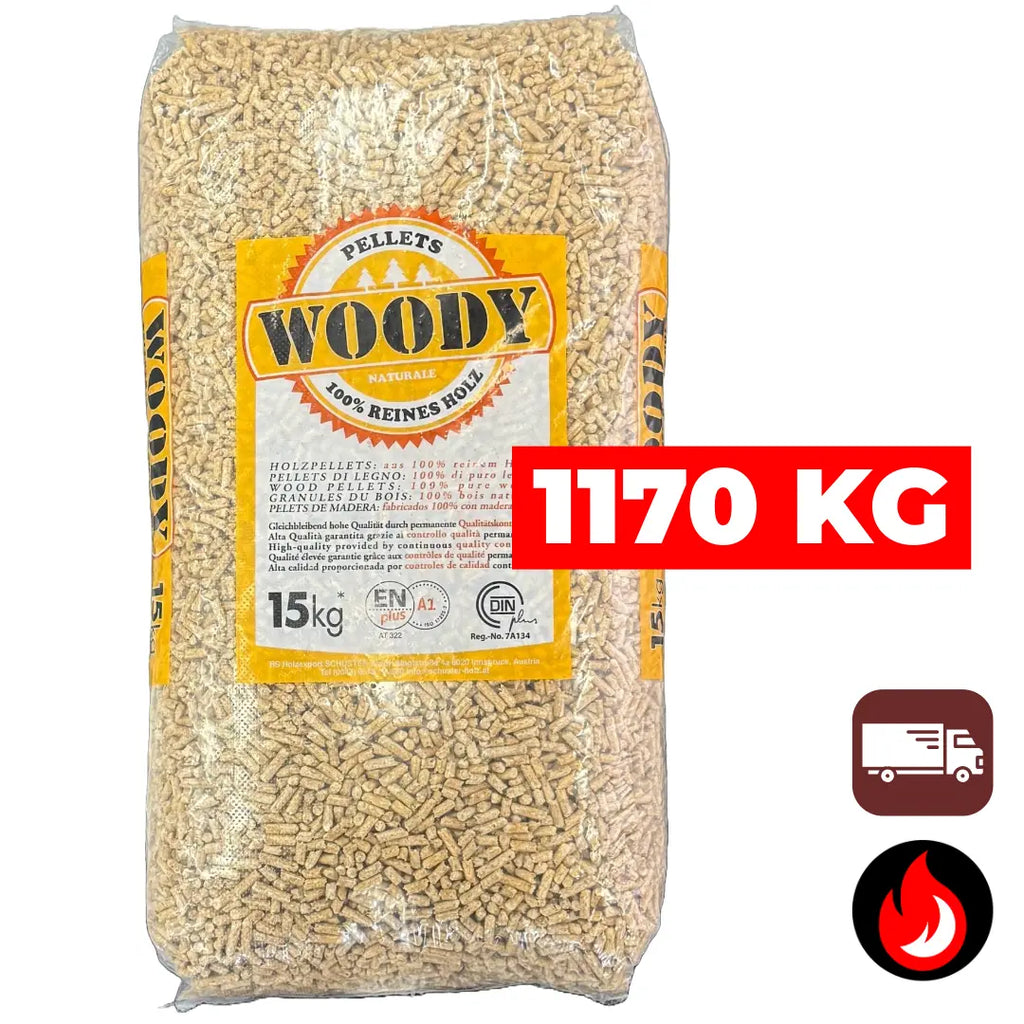 1170 kg | Woody Premium (lichte) houtpellets | ENplus A1 & DIN+